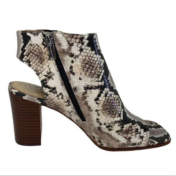 NEW Nordstrom Vince Camuto Snake Print Peep Toe Booties Python Block Heel Boots - Picture 3 of 10